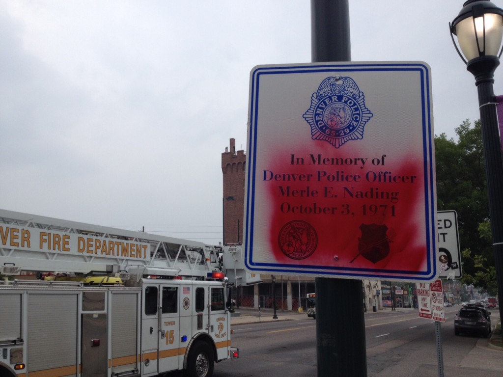 Vandals tag small Denver Police memorial sign