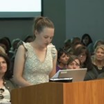 Grace Davis speaks to the Douglas County Board of Education after a public meeting with the president and vice president where she alleged she was bullied. 