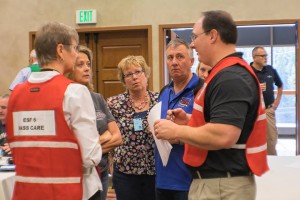 From left facing camera, Weld County Commissioners Barbara Kirkmeyer, Julie Cozad and Mike Freeman, listen to participants in a recent emergency management training that took place in Breckenridge. -- Courtesy Weld County