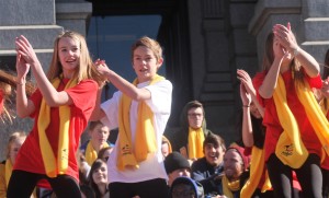 A group of dancers from a Highlands Ranch charter school perform during the closing ceremony at the School Choice Rally on the West steps of the Capitol on Jan. 26, 2017. 