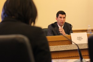 Sen. Owen Hill, (R-El Paso) questions a witness during testimony on a bill recently at the State Capitol.  Photo By Jared Cummings