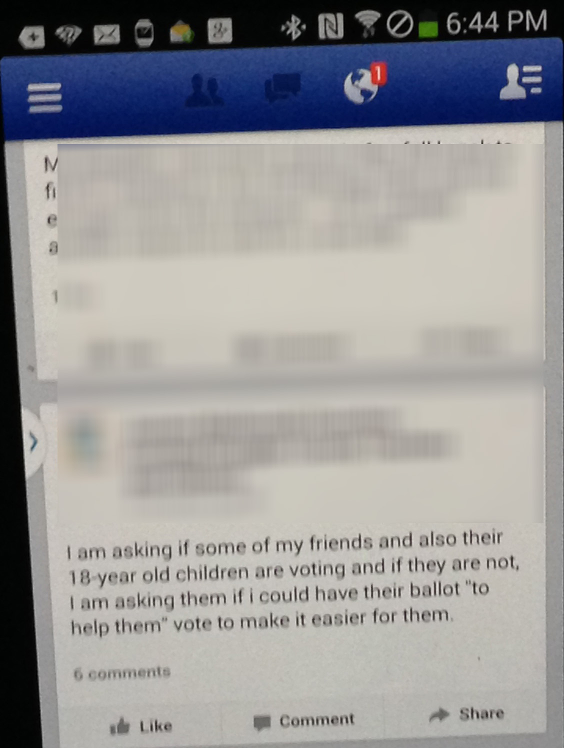 Facebook post asks for friends’ ballots if they are not voting