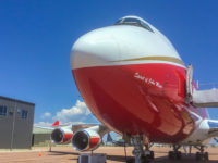 Boeing 747 Global Supertanker "Spirit of John Muir" sits on the tarmac at Colorado Springs Airport