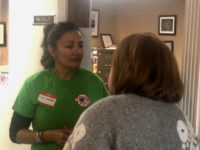 Juli-Andra Fuentes talks to a supporter at the Grand Opening of the first Official Recall Polis office in Longmont.