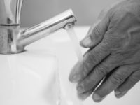 Close up hands, Washing and cleaning of hands under running water, Old people hands.